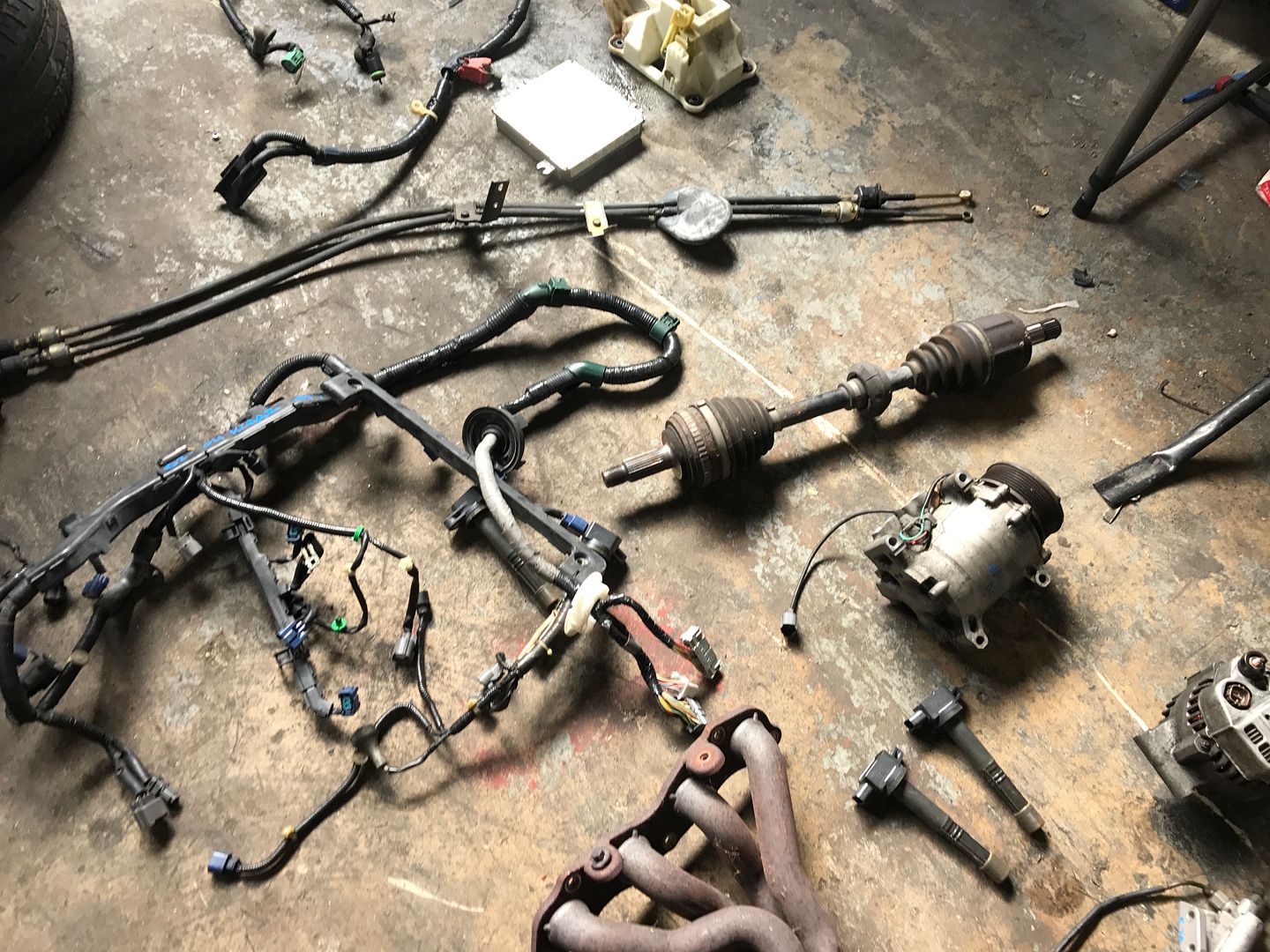 K20a2 transmission, axle, prb ecu, shifter box, cables, harness, half