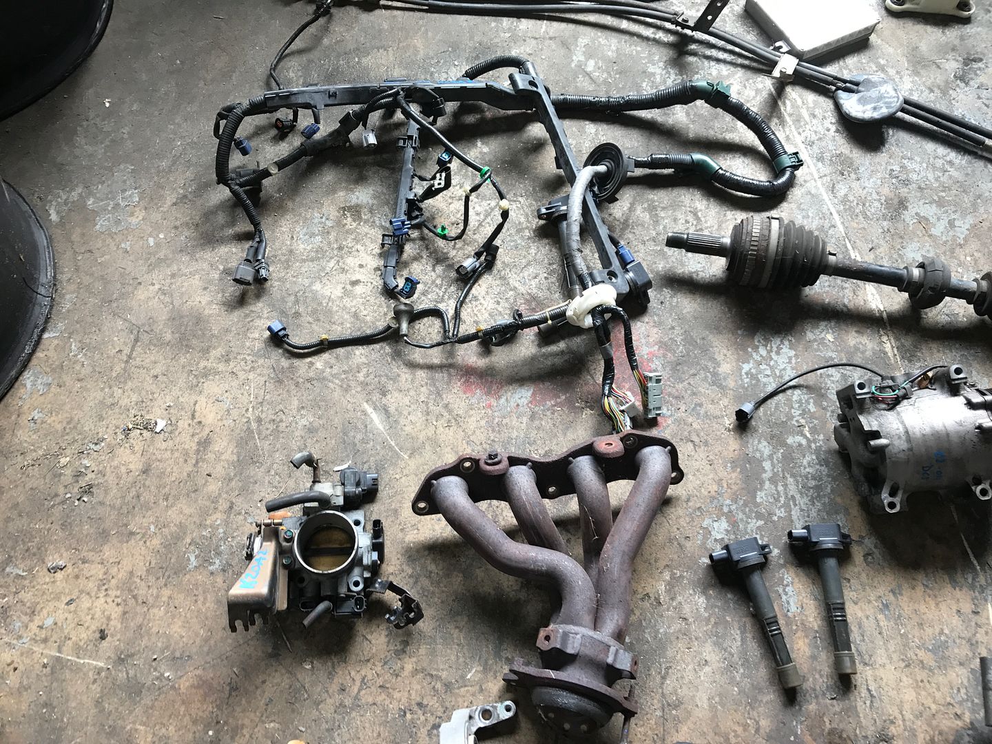 K20a2 transmission, axle, prb ecu, shifter box, cables, harness, half