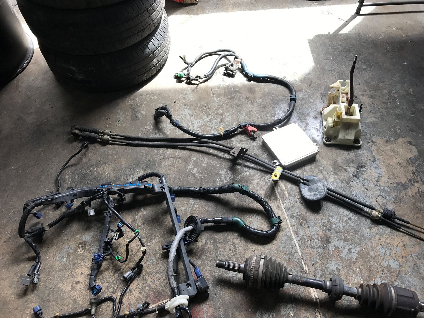 K20a2 transmission, axle, prb ecu, shifter box, cables, harness, half
