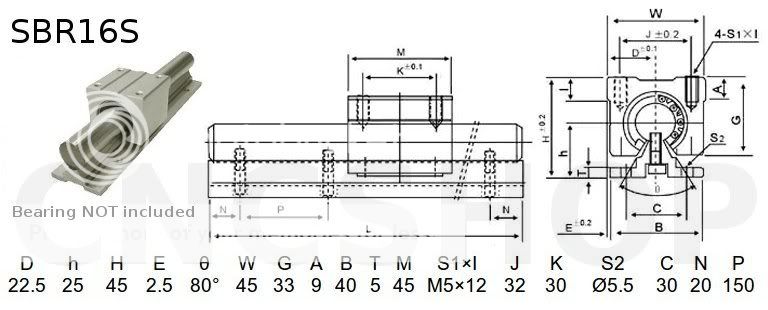Frantools Miniature Rail Linéaire Guide CNC SBR16-500mm Rails et roulements linéaires CNC pour les machines dautomatisation telles que les routeurs CNC bricolage/les tours/les machines-outils 